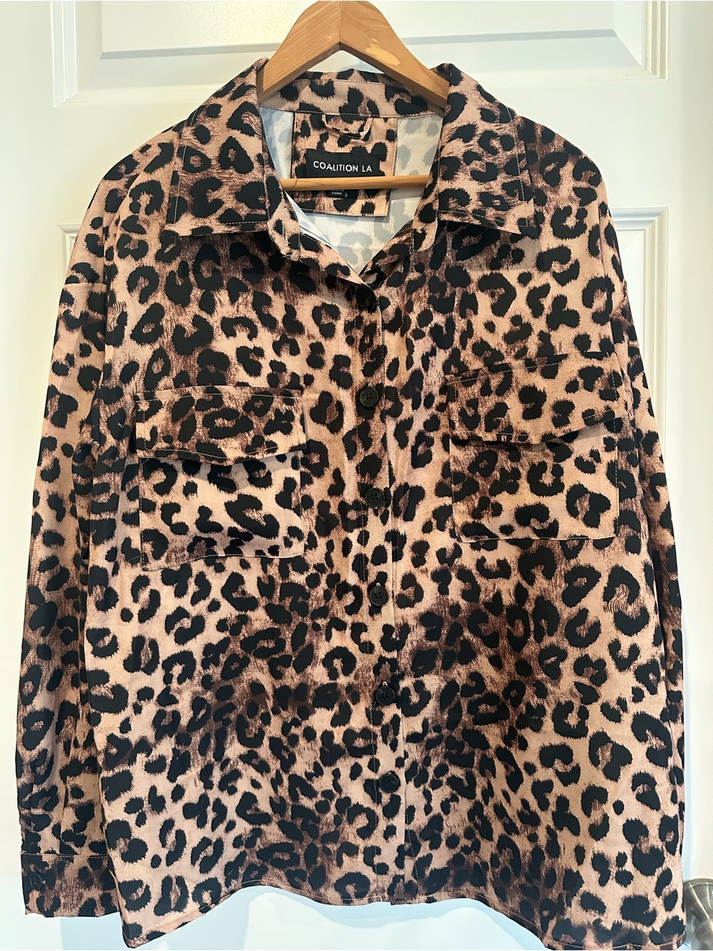 Coalition LA Leopard Print Button Front Utility Blouse – Size Large NWOT